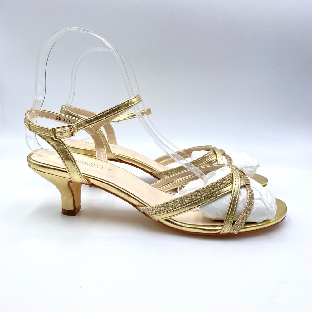 Touch Ups Womens Size 9 Gold Faux Leather Dress‎ Sandals Kitten Heels Shoes